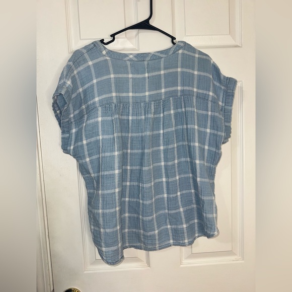 Lucky Brand Blue and White Plaid Short-Sleeve Cotton Top - Picture 6 of 6